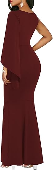 Elegant One Bell Sleeve Side Split Bodycon Long Formal Evening Dress